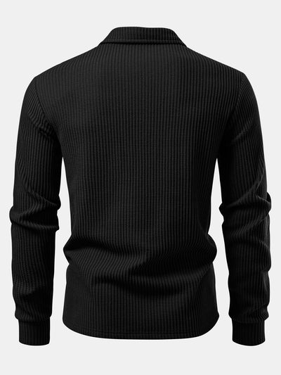 Zachary | Long Sleeved Knitted Waffle Polo Shirt