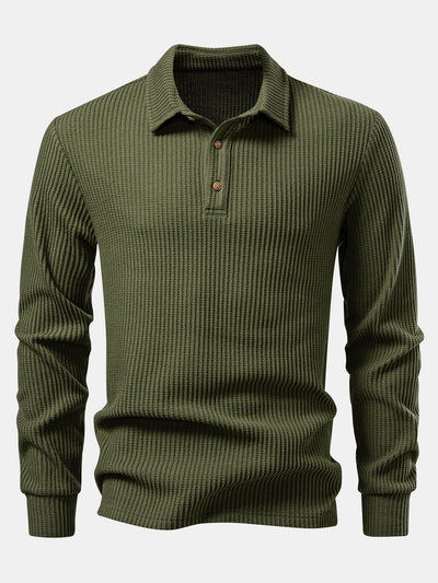 Zachary | Long Sleeved Knitted Waffle Polo Shirt
