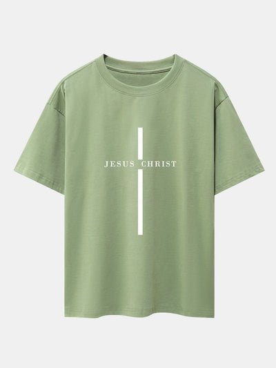 Olegario® | Jesus Christ Stripe Print Drop Shoulder Oversize T-Shirt