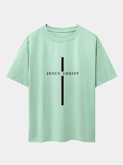 Olegario® | Jesus Christ Stripe Print Drop Shoulder Oversize T-Shirt