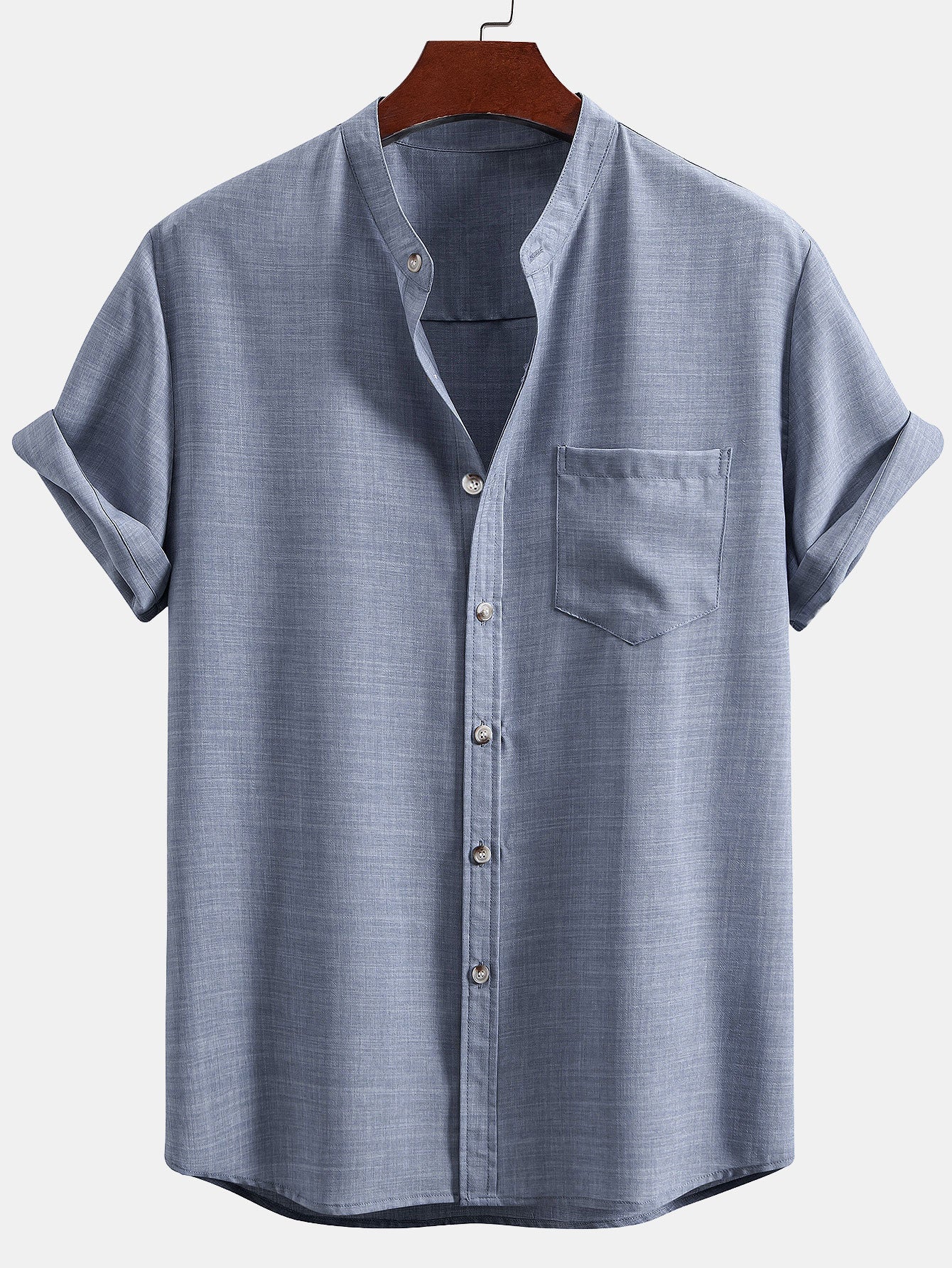 Adham® | Short Sleeve Stand Collar Shirt & Straight Leg Linen Pants