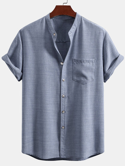Adham® | Short Sleeve Stand Collar Shirt & Straight Leg Linen Pants