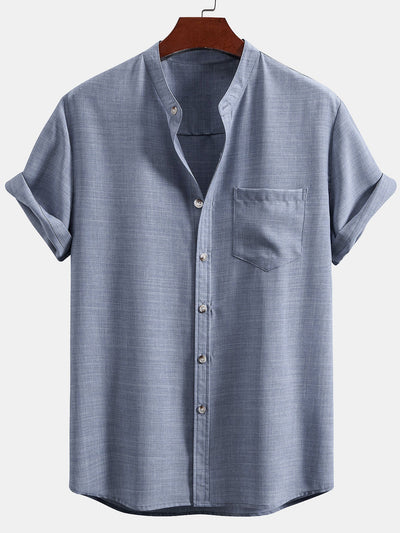 Adham® | Short Sleeve Stand Collar Shirt & Straight Leg Linen Pants