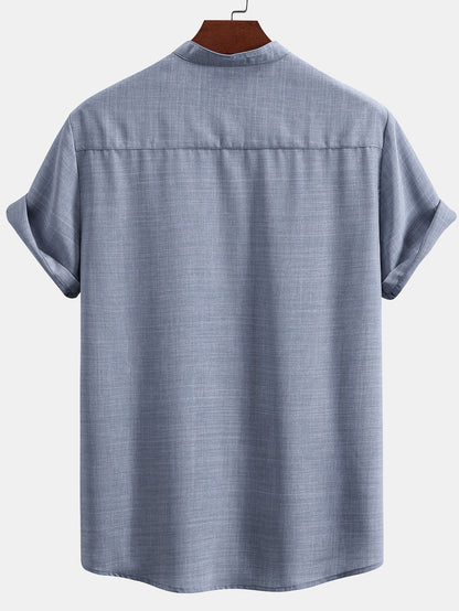 Adham® | Short Sleeve Stand Collar Shirt & Straight Leg Linen Pants