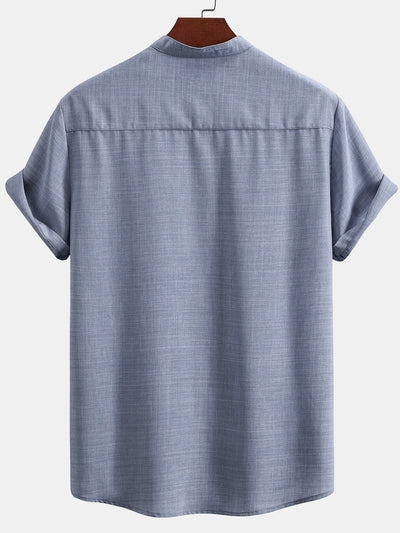Adham® | Short Sleeve Stand Collar Shirt & Straight Leg Linen Pants