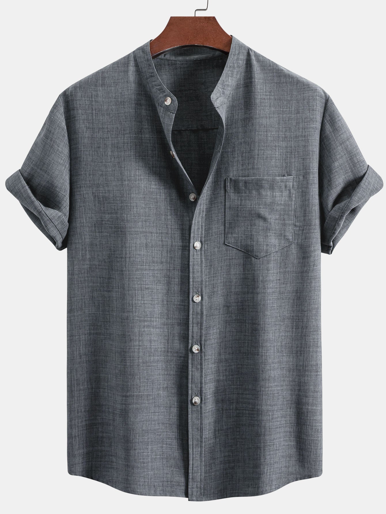 Adham® | Short Sleeve Stand Collar Shirt & Straight Leg Linen Pants