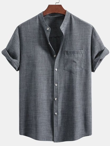 Adham® | Short Sleeve Stand Collar Shirt & Straight Leg Linen Pants