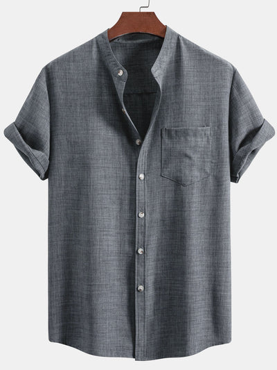 Adham® | Short Sleeve Stand Collar Shirt & Straight Leg Linen Pants