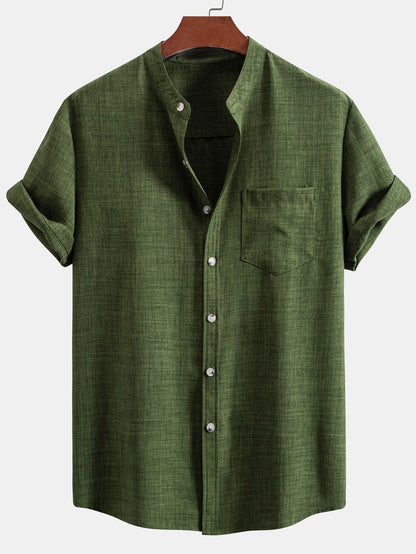 Adham® | Short Sleeve Stand Collar Shirt & Straight Leg Linen Pants