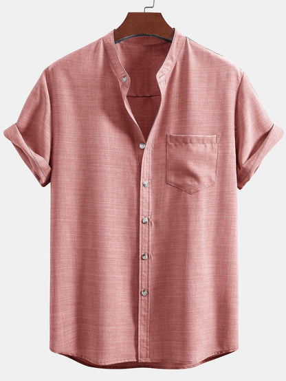 Adham® | Short Sleeve Stand Collar Shirt & Straight Leg Linen Pants
