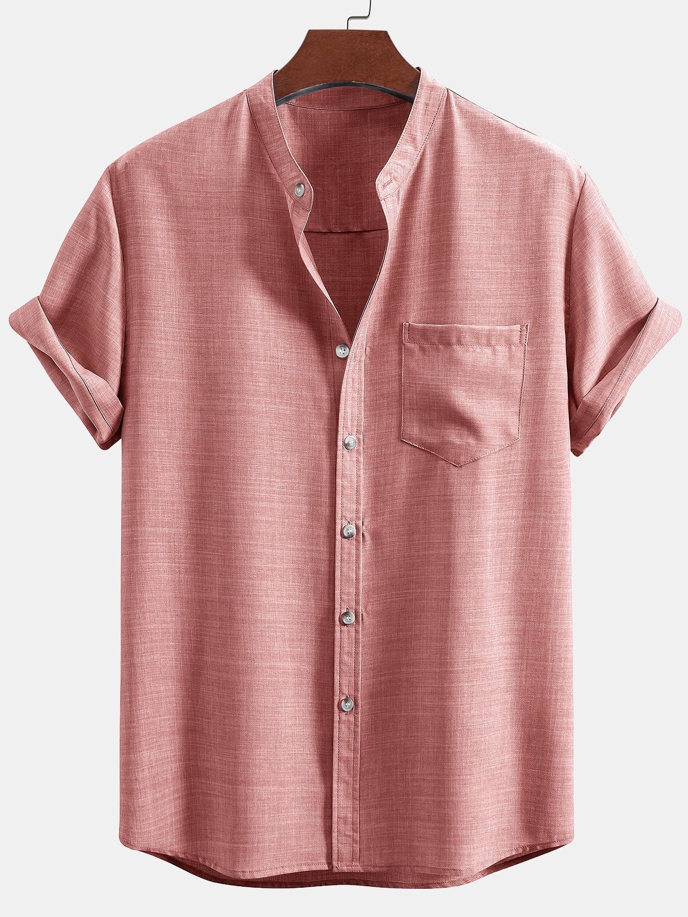 Adham® | Short Sleeve Stand Collar Shirt & Straight Leg Linen Pants