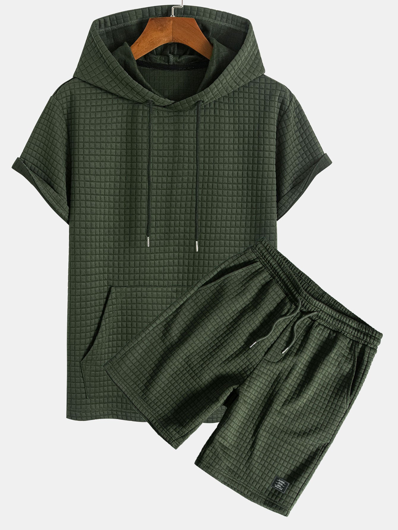 Casey® | Kangaroo Pocket Waffle Hooded T-Shirt & Shorts
