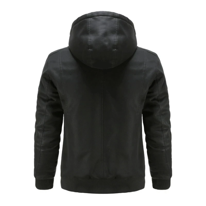 Teseo | Robust men's leather jacket with hood and practical pockets