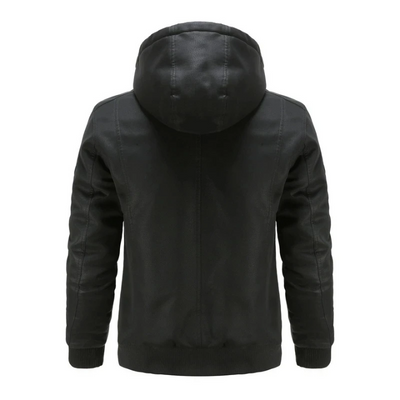 Teseo | Robust men's leather jacket with hood and practical pockets