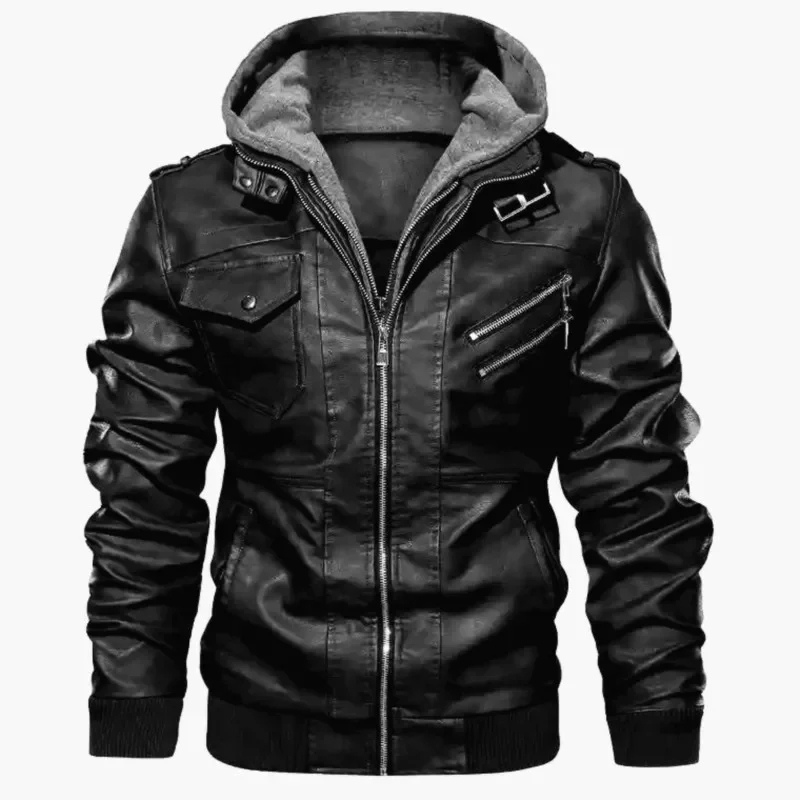 Umar | Men's leather jacket - Stylish with removable hood and details