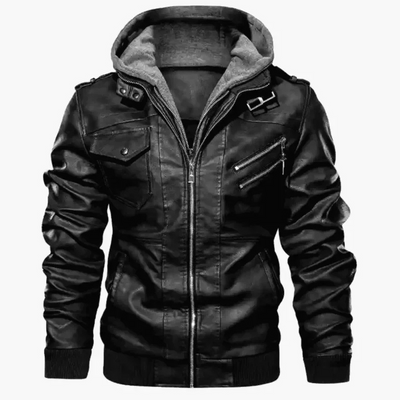 Umar | Men's leather jacket - Stylish with removable hood and details