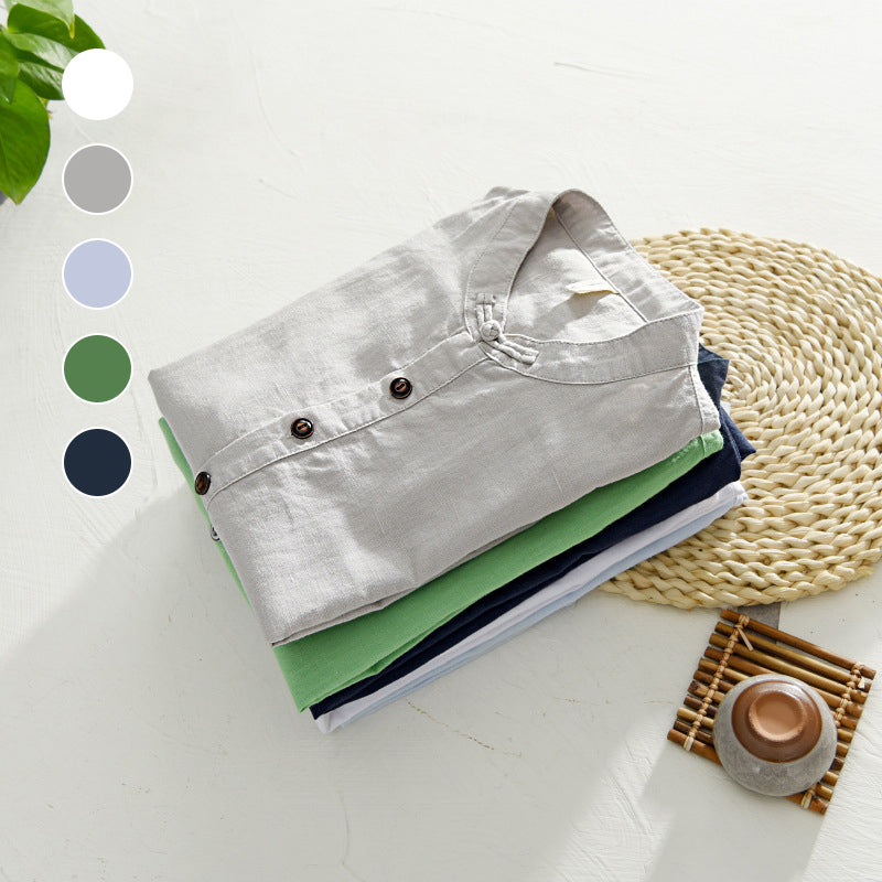 Kahlo® | Men'S Summer Chinoiserie Linen Shirt With Buttons