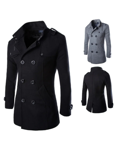 Paladio | Men's wool coat elegant double-breasted with epaulettes