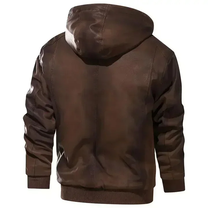 Teseo | Robust men's leather jacket with hood and practical pockets