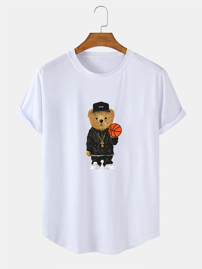 Cassian® | Basketball Bear Print Arc Hem T-Shirt