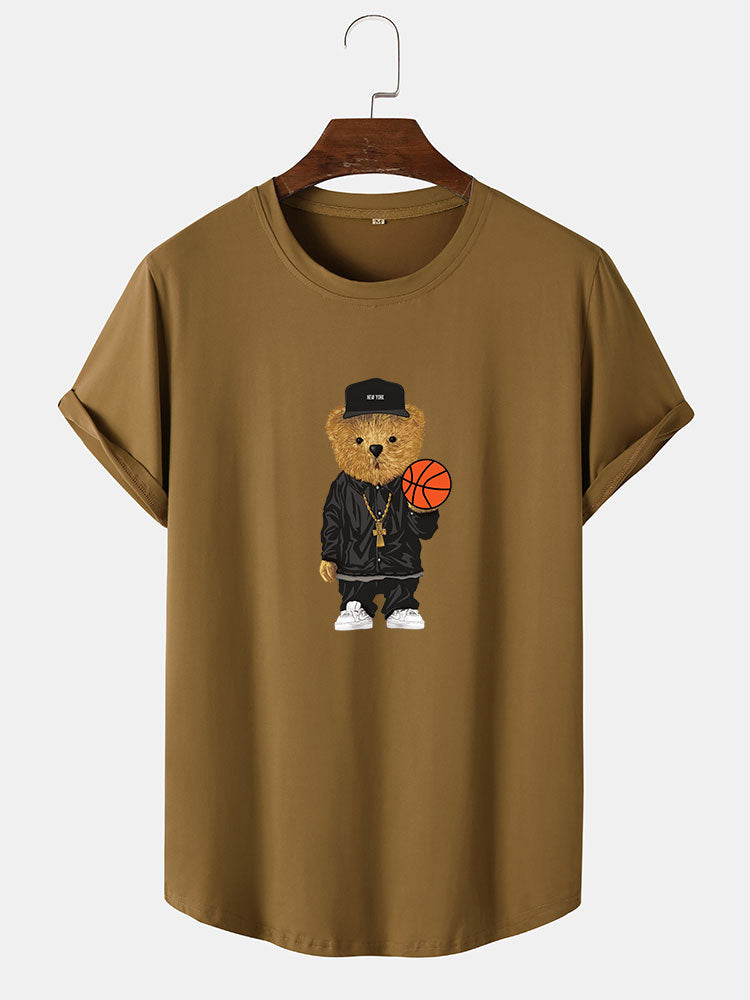 Cassian® | Basketball Bear Print Arc Hem T-Shirt