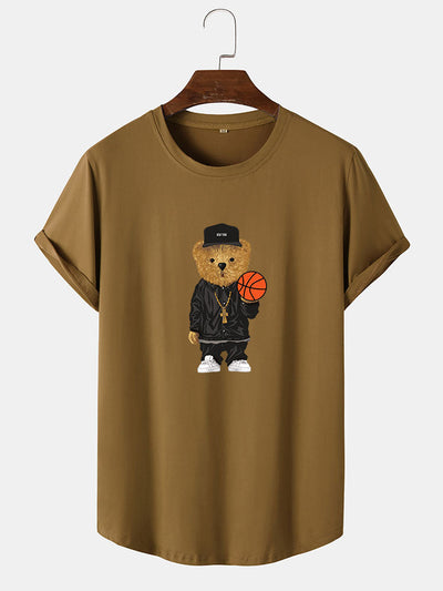 Cassian® | Basketball Bear Print Arc Hem T-Shirt