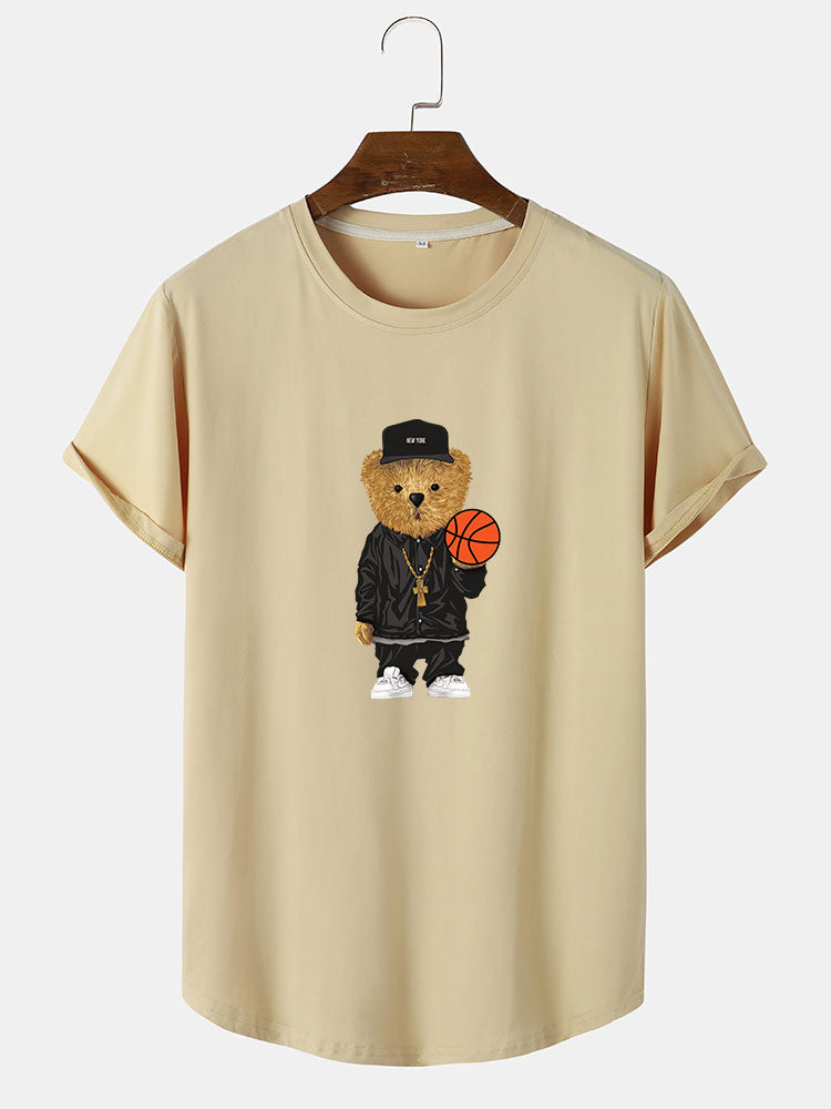 Cassian® | Basketball Bear Print Arc Hem T-Shirt