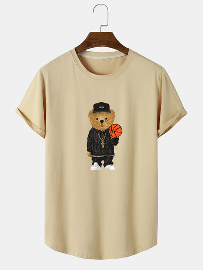 Cassian® | Basketball Bear Print Arc Hem T-Shirt