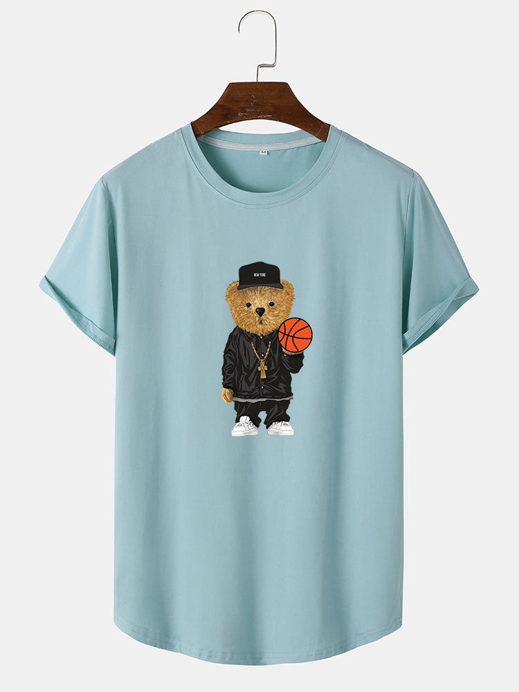 Cassian® | Basketball Bear Print Arc Hem T-Shirt