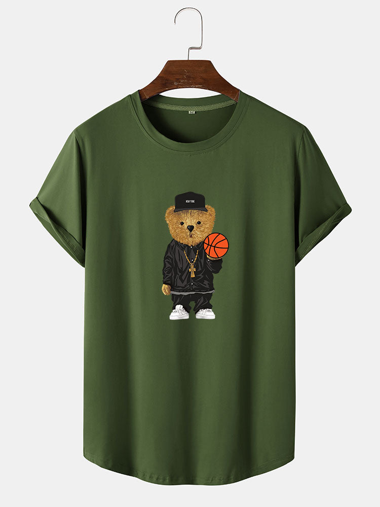 Cassian® | Basketball Bear Print Arc Hem T-Shirt