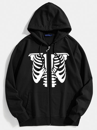 Shannon | Skeleton Print Zip Through Hoodie