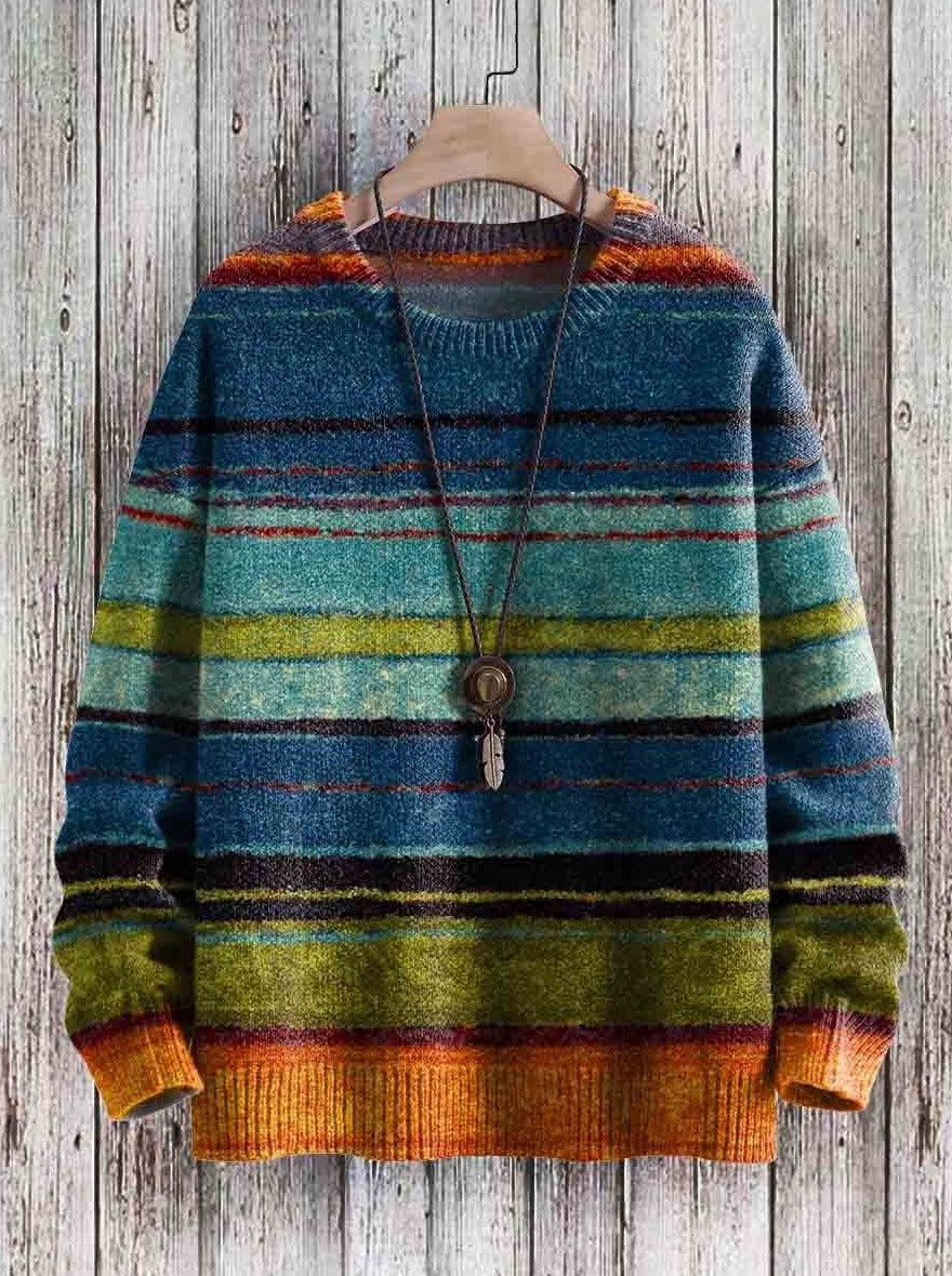 Nigel | Women's knitted sweater with vintage stripes - casual style - round neck