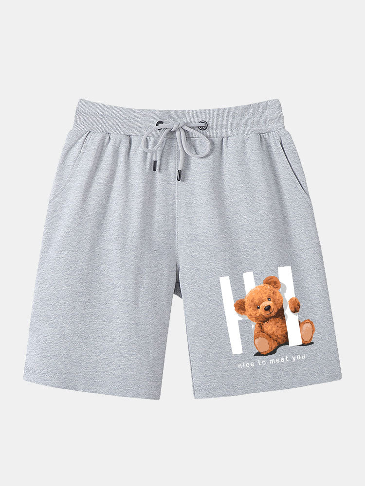 Theophilus | Slogan Bear Print Mid Length Shorts