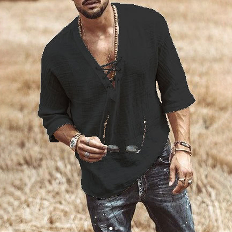 Kairo® | Men'S T-Shirt With Chest Tie And Eyelets