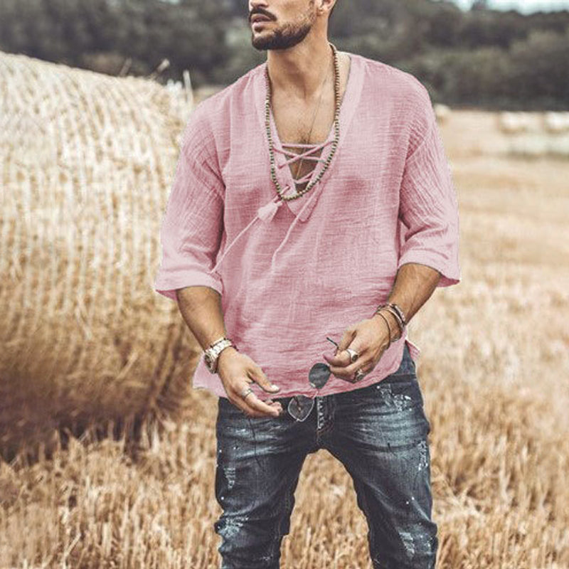 Kairo® | Men'S T-Shirt With Chest Tie And Eyelets