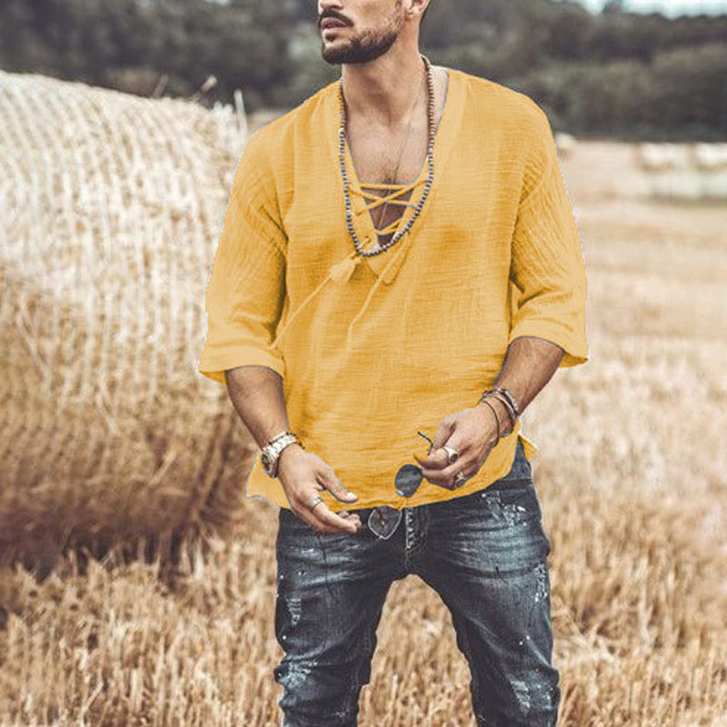 Kairo® | Men'S T-Shirt With Chest Tie And Eyelets