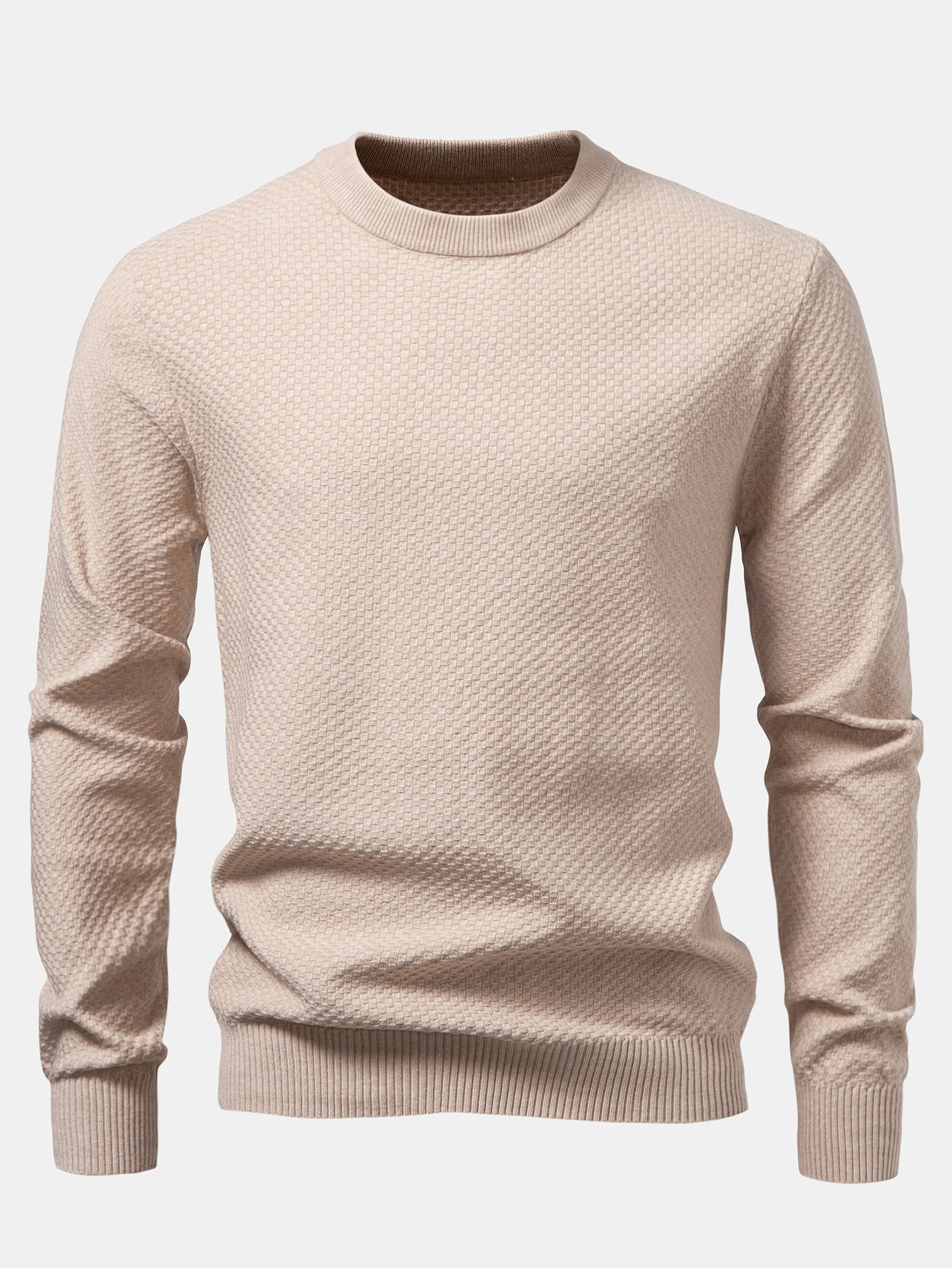 Anselmo® | Checkerboard Textured Crew Neck Sweater