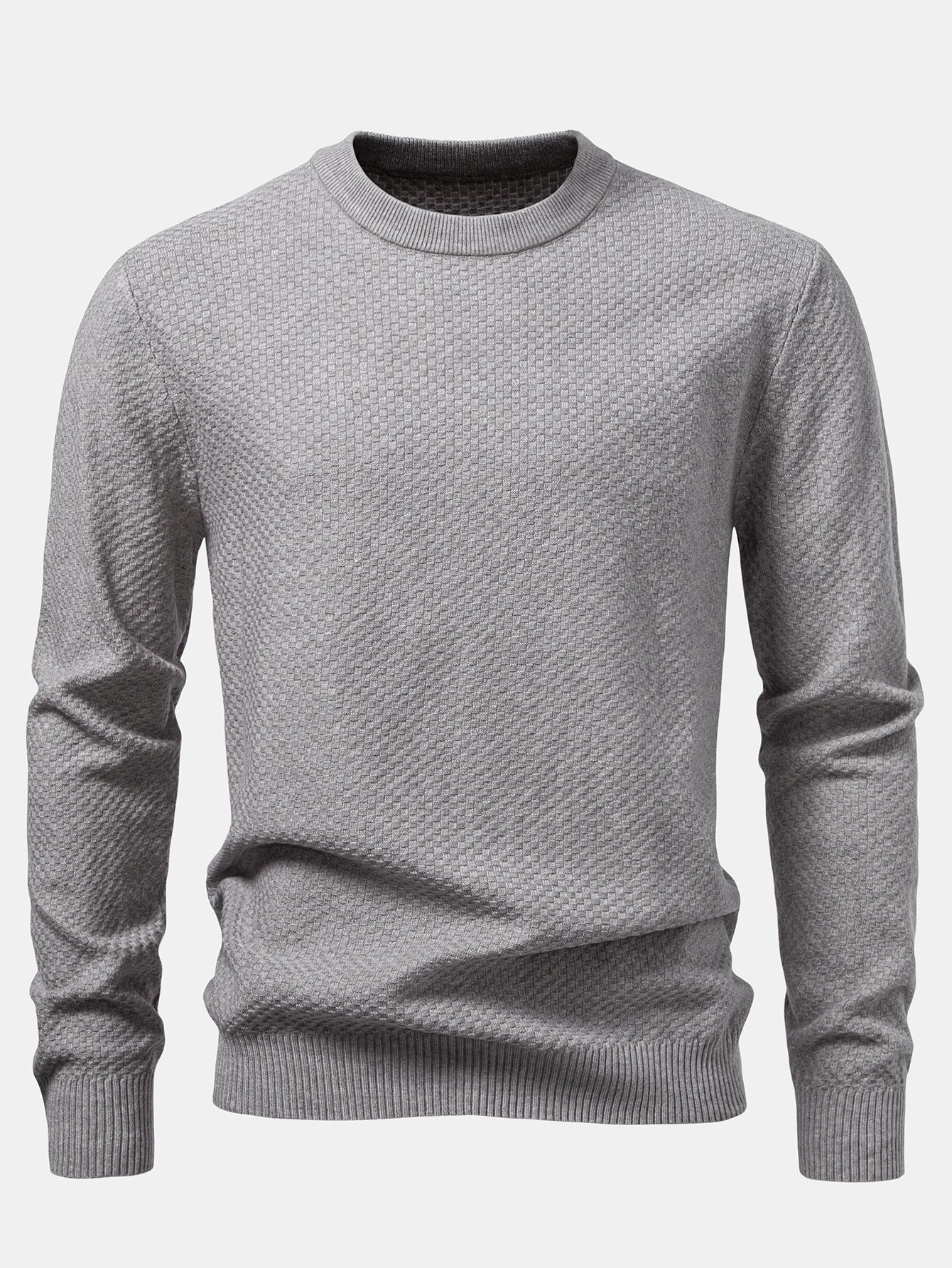 Anselmo® | Checkerboard Textured Crew Neck Sweater