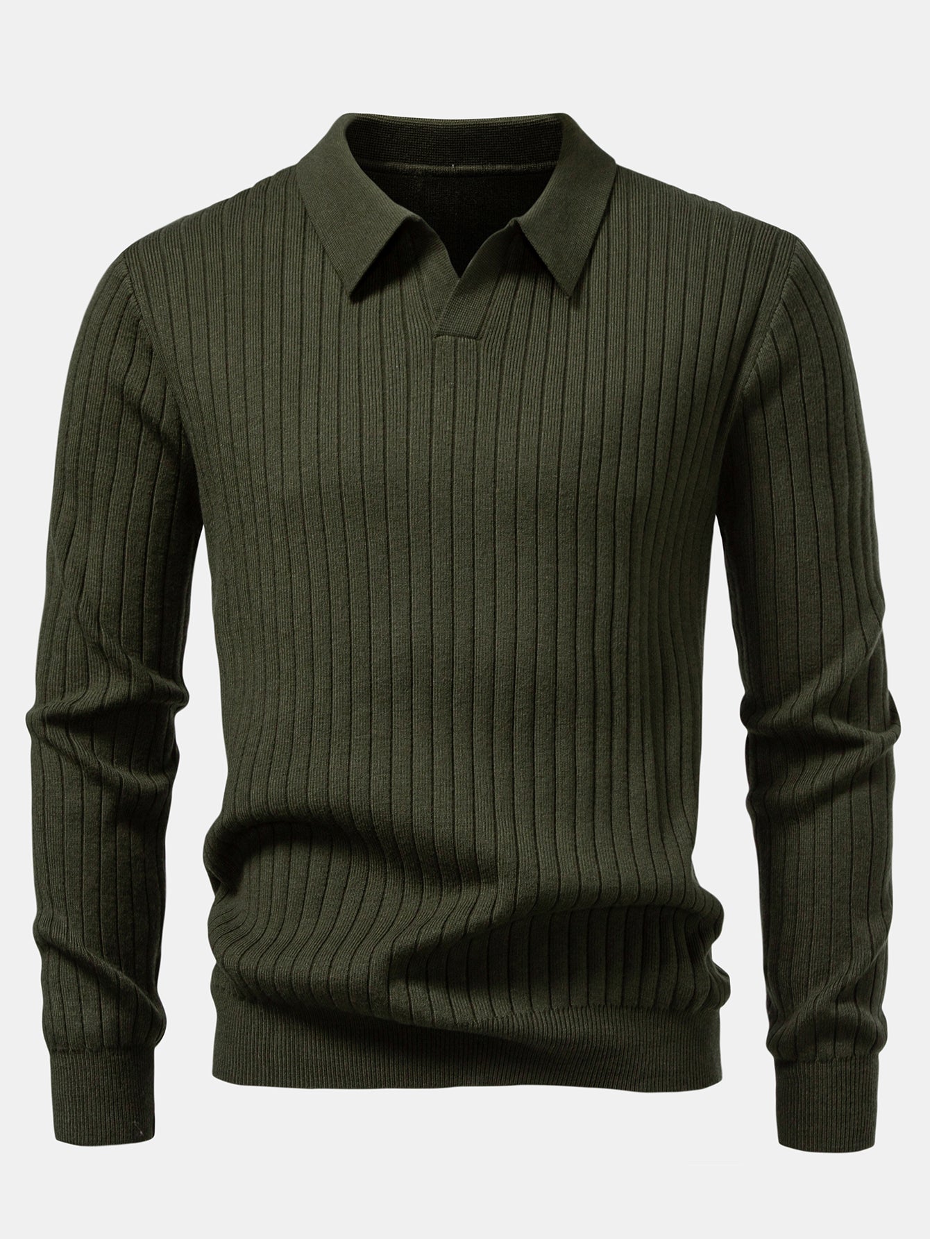 Amalio® | Long Sleeve Ribbed Knit Johnny Collar Polo Shirt
