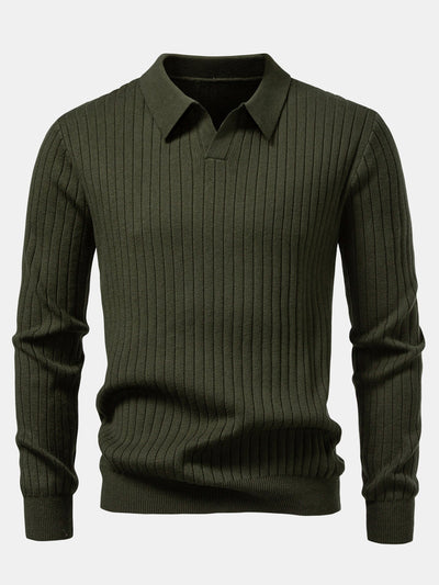 Amalio® | Long Sleeve Ribbed Knit Johnny Collar Polo Shirt