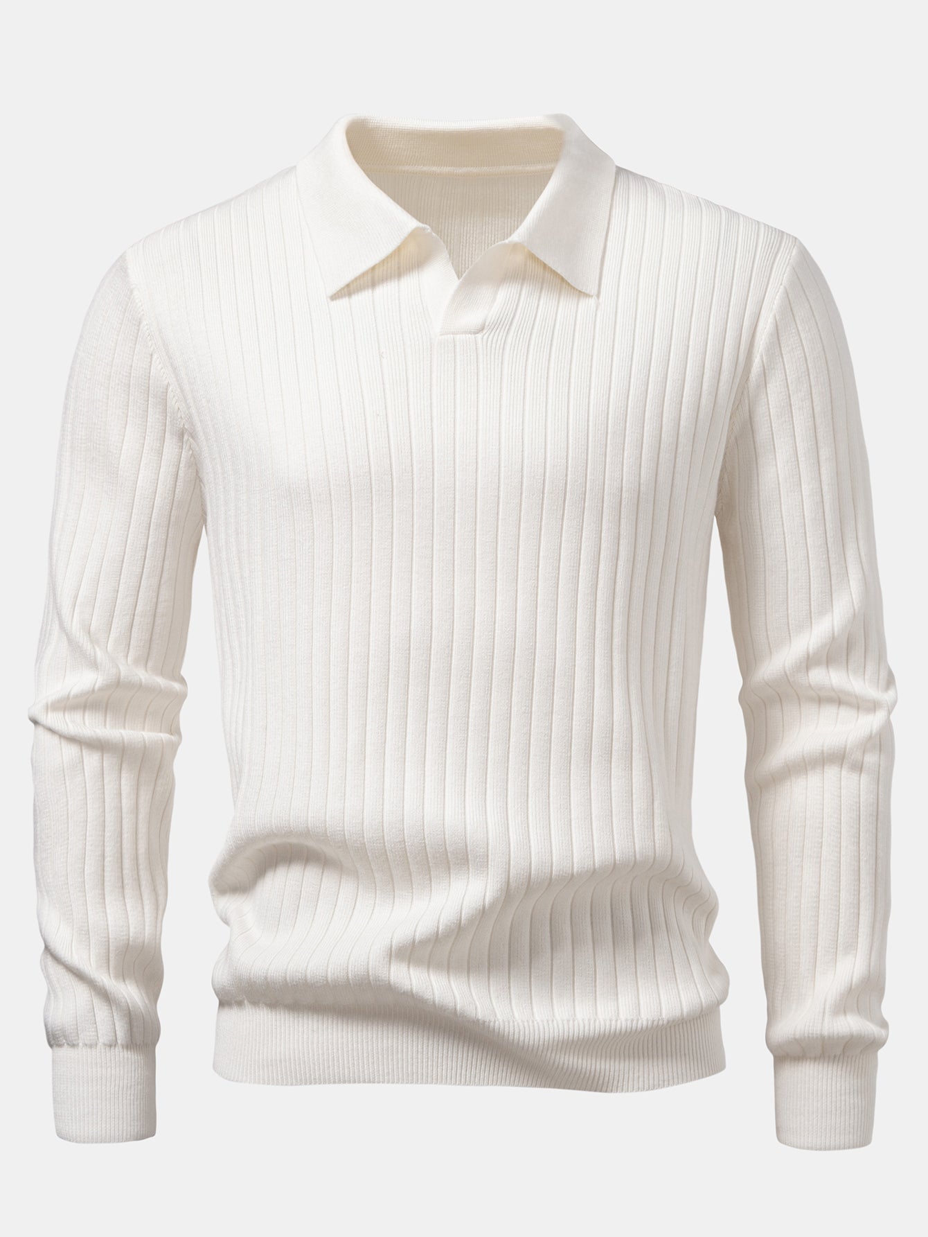 Amalio® | Long Sleeve Ribbed Knit Johnny Collar Polo Shirt
