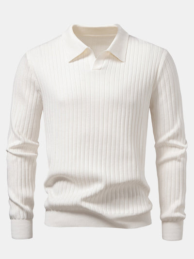 Amalio® | Long Sleeve Ribbed Knit Johnny Collar Polo Shirt