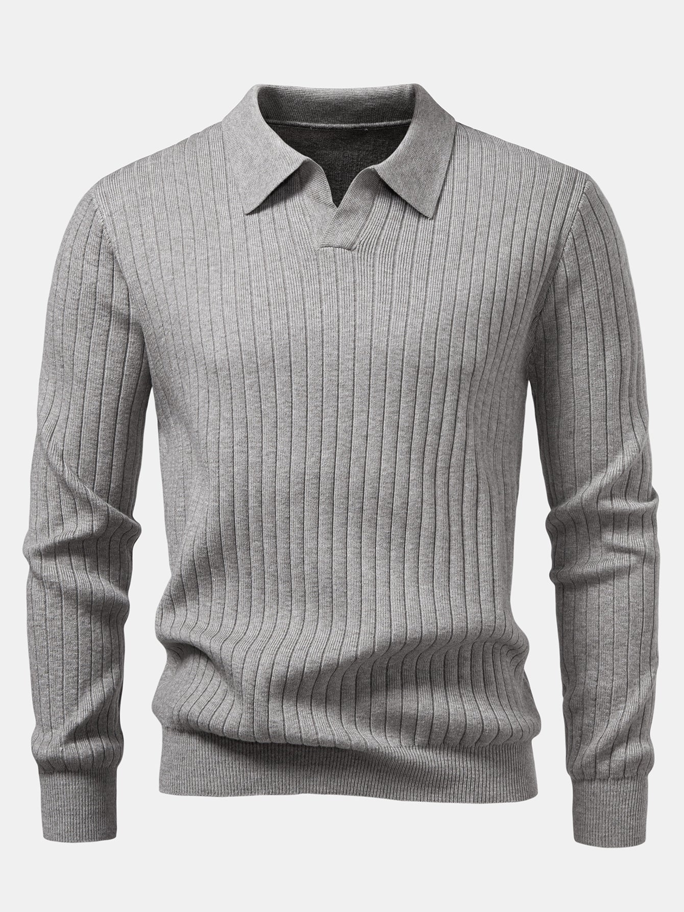 Amalio® | Long Sleeve Ribbed Knit Johnny Collar Polo Shirt