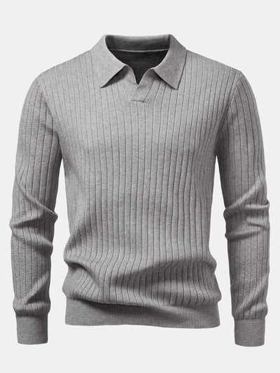 Amalio® | Long Sleeve Ribbed Knit Johnny Collar Polo Shirt