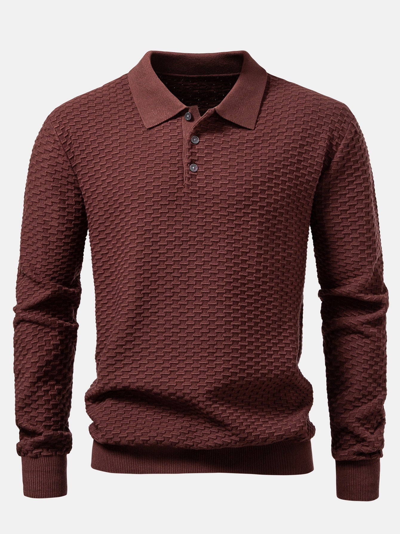 Aquilino® | Long Sleeve Textured Knit  Polo Shirt