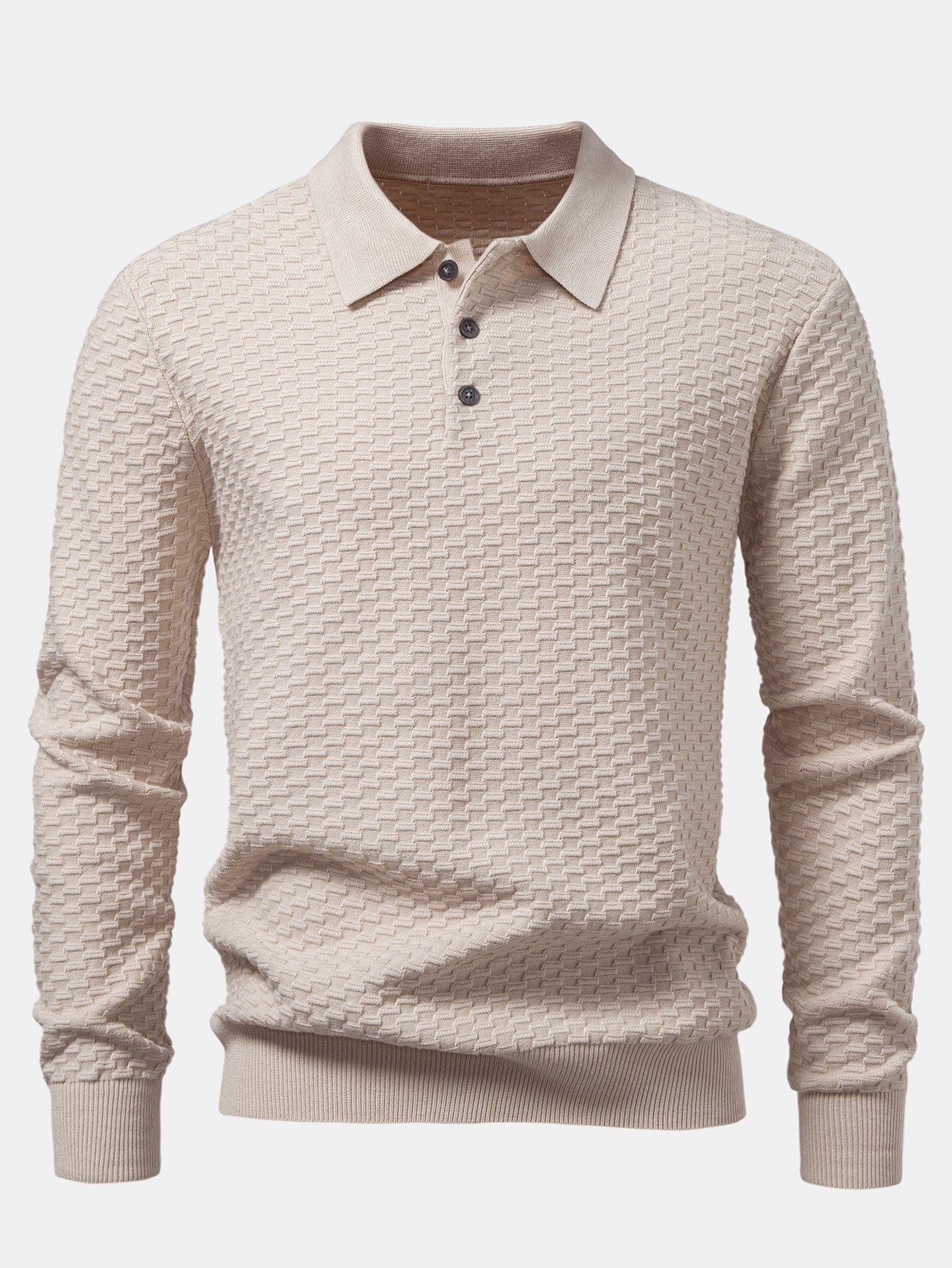 Aquilino® | Long Sleeve Textured Knit  Polo Shirt