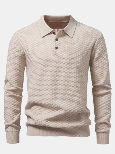 Aquilino® | Long Sleeve Textured Knit  Polo Shirt