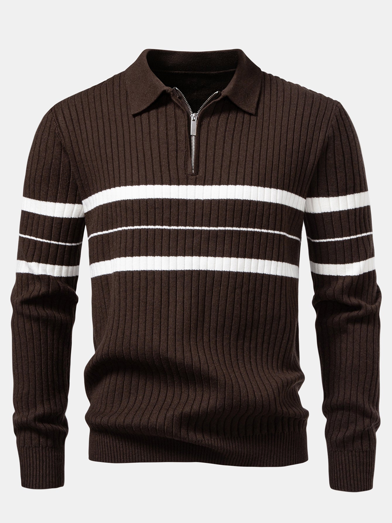Aldemir® | Stripe Zip Knit Ribbed Polo Shirt