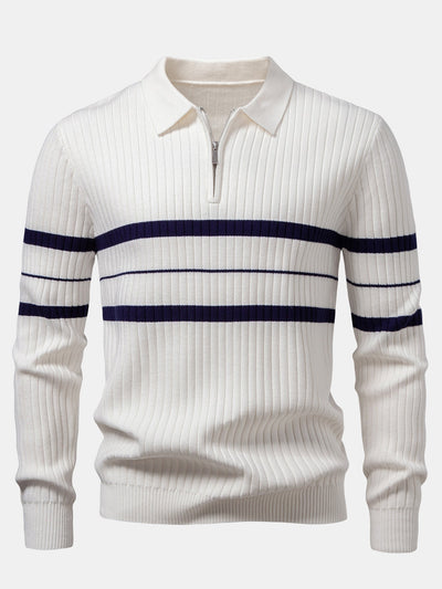Aldemir® | Stripe Zip Knit Ribbed Polo Shirt