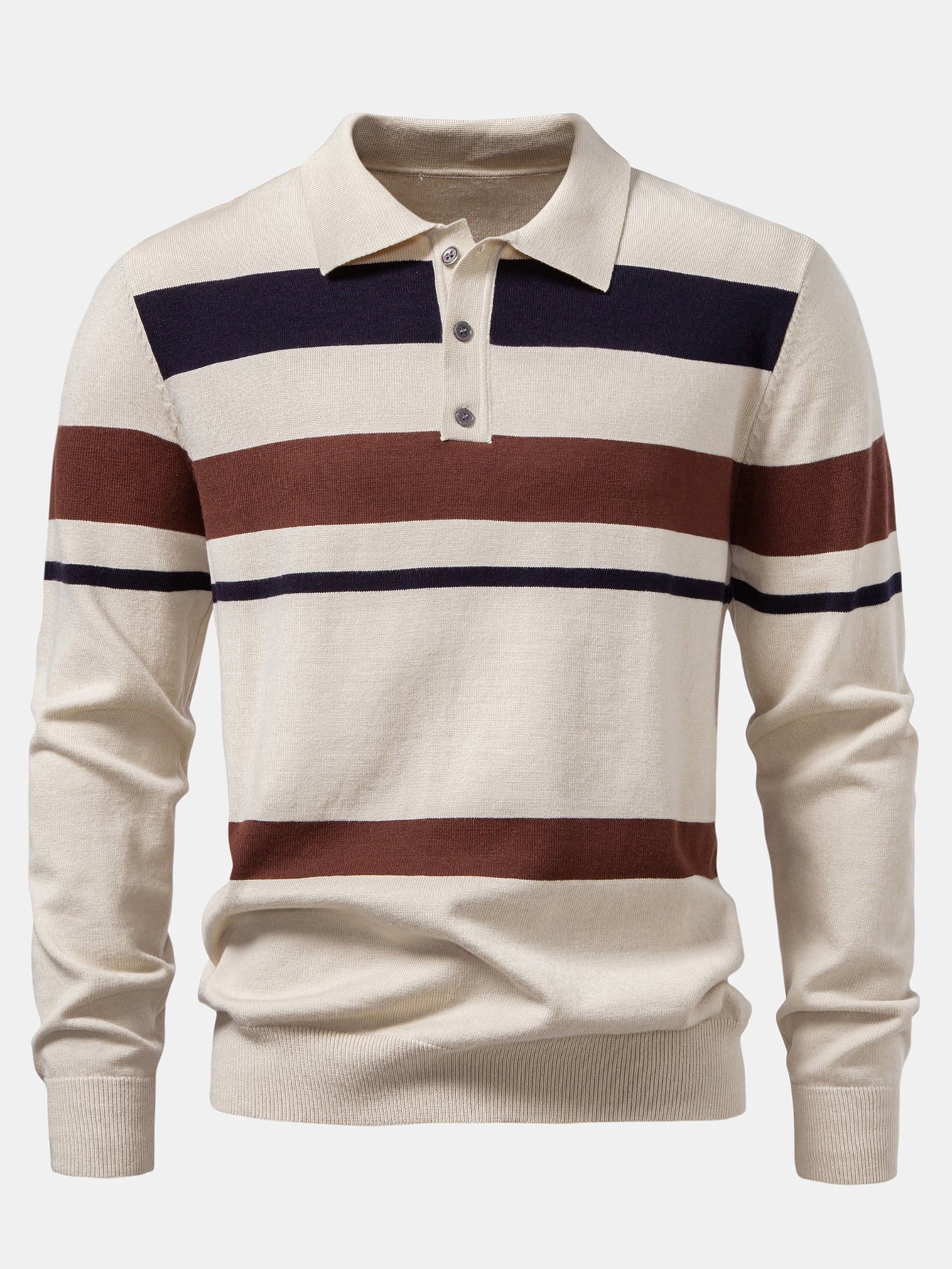 Adolfo® | Long Sleeve Stripe Knit Polo Shirt